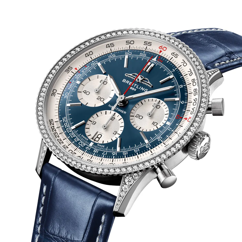 Breitling Navitimer Chronograph 41mm Mens Watch White Eyed Blue Dial detail 2
