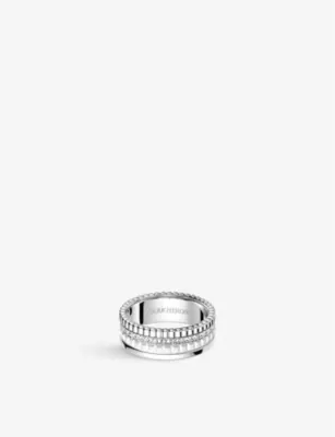 BOUCHERON Quatre Double White Edition small 18ct white-gold, white hyceram and 0.26ct round-brilliant cut diamond ring - S in WHITE GOLD – Mens | Jewellery | Rings