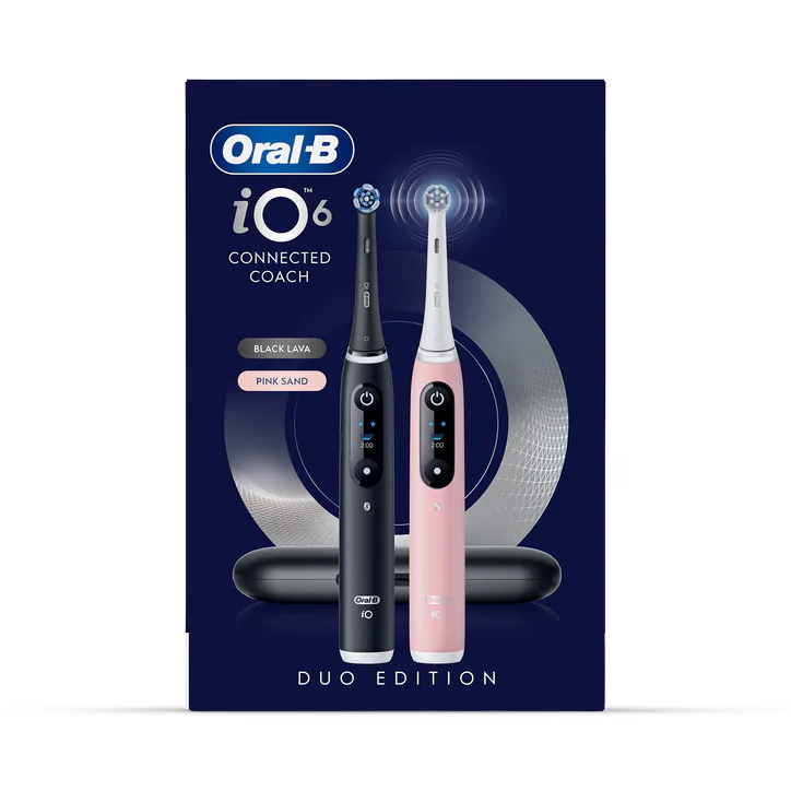ORAL-B iO 6 Electric Toothbrush, 2-Pack, Black & Pink, 2 Brush Heads, Premium Travel Case