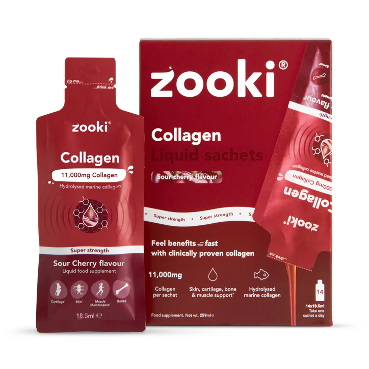Zooki Super Strength Zooki Marine Collagen 11,000mg, Sour Cherry Flavour - 14x18.5ml Liquid Sachets