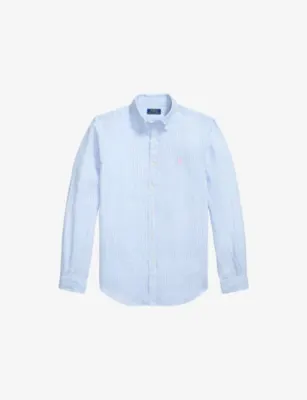 POLO RALPH LAUREN Stripe Logo-Embroidered Custom-Fit Linen Shirt
