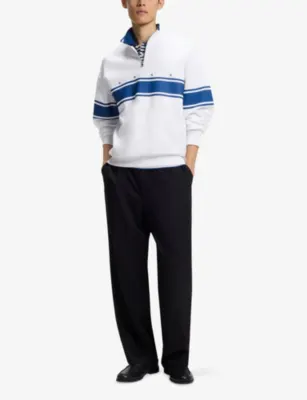 HUGO Striped Half-Zip Cotton Sweatshirt in WHITE, additional product view 2