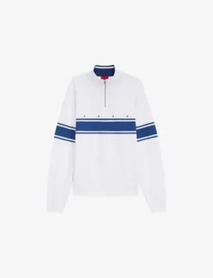 HUGO Striped Half-Zip Cotton Sweatshirt in WHITE – Mens | Tops & t-shirts | Sweatshirts