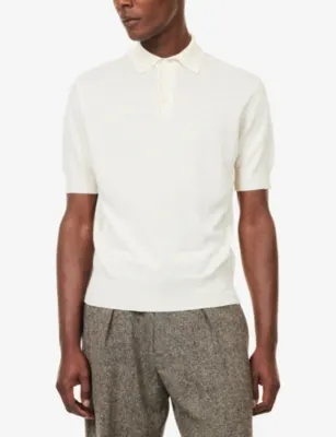DRAKES Short-Sleeve Linen and Cotton-Blend Polo Shirt detail 3