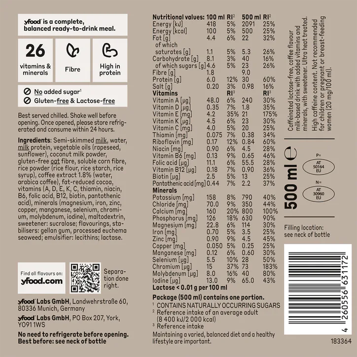 Yfood Ready to Drink Complete Meal Cold Brew Coffee Drink 500ml, additional product view 2