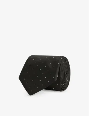 REISS Liam polka-dot woven tie - DARK GREEN