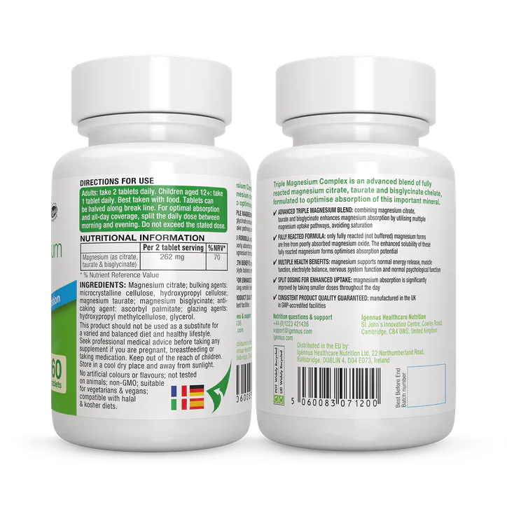 Igennus Healthcare Nutrition Advanced Triple Magnesium Complex with Glycinate, Citrate & Taurate, 60 Tablets, additional product view 2