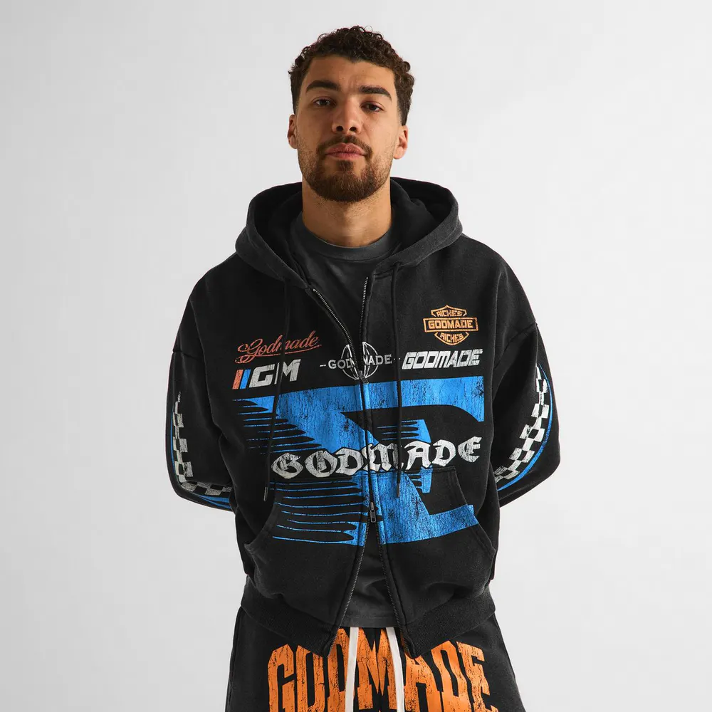 God Made Men's Full Zip Fleece in WASH BLACK, additional product view 3