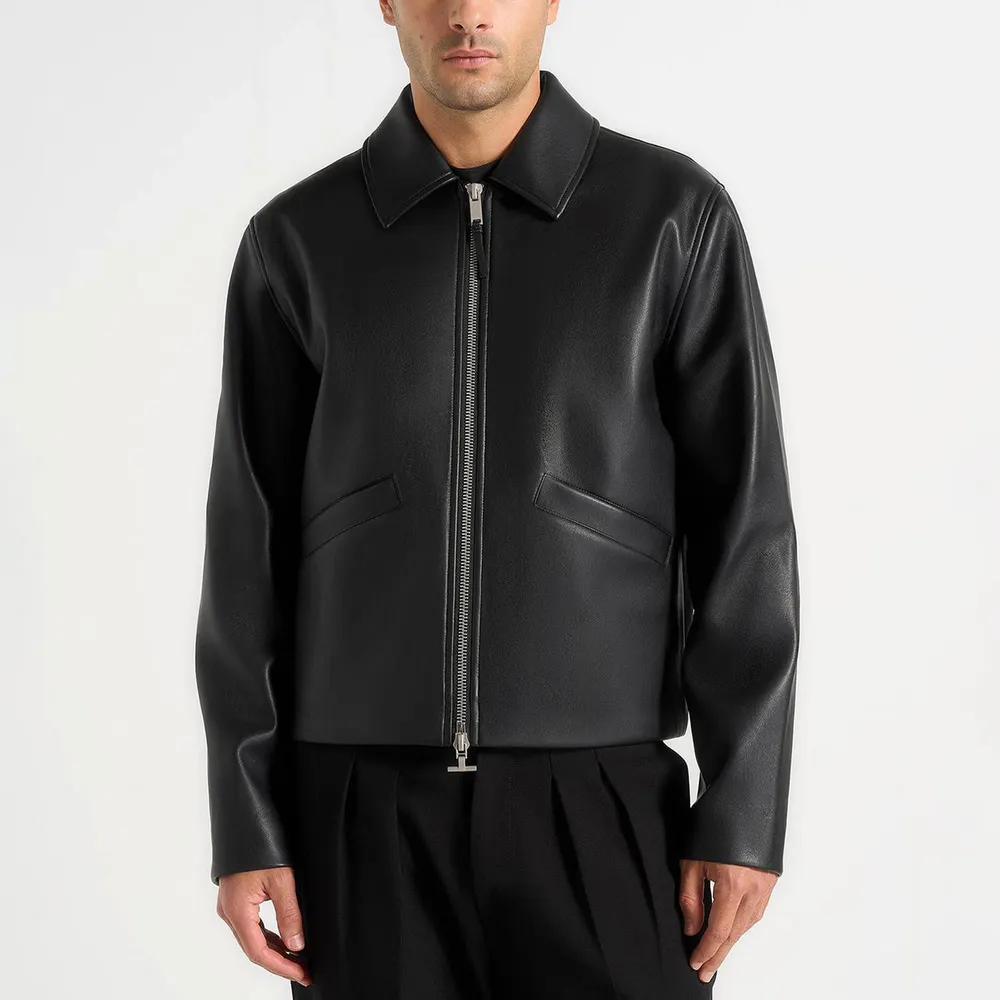 Maniere De Voir Mens Yves Minimal Leather Jacket detail 2