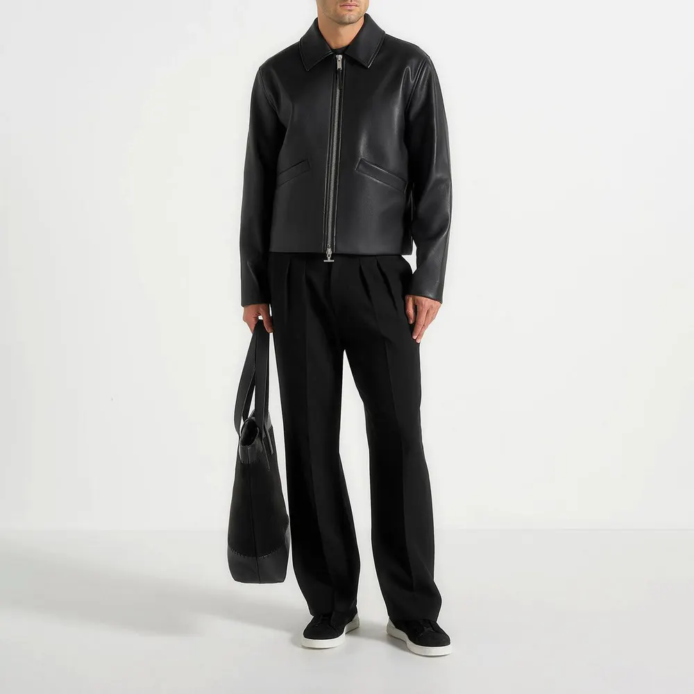 Maniere De Voir Mens Yves Minimal Leather Jacket detail 3