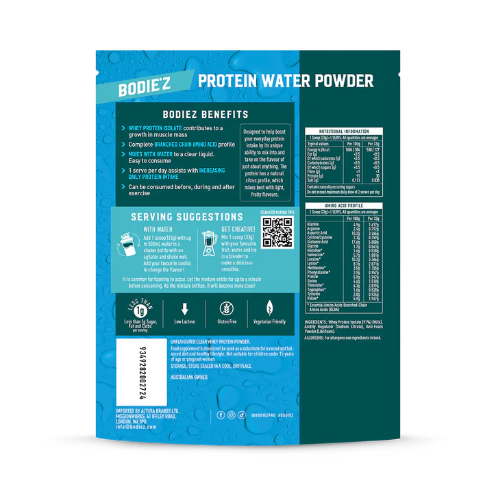BODIE'Z Protein Water Unflavoured 230g detail 2