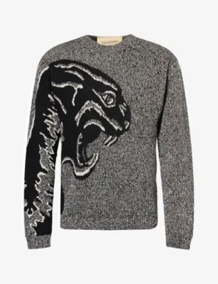 VALENTINO GARAVANI Panther Jacquard Cotton And Mouliné Wool Jumper