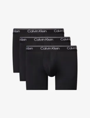 CALVIN KLEIN Microfiber Branded Pack Of Three Stretch-Woven Boxer Briefs - Black