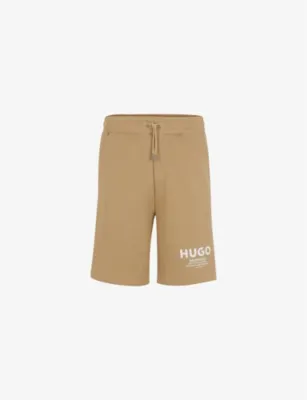 HUGO Brand-print drawstring-waist cotton-jersey shorts - MEDIUM BEIGE detail 2