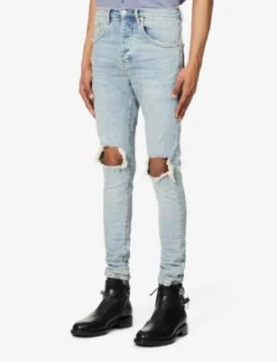 PURPLE BRAND Ripped-knee regular-fit stretch-denim jeans detail 3