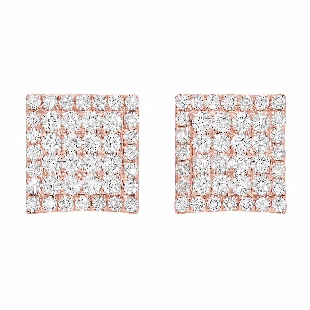 RINA - For Him FACTORY Luxe Square Halo Stud Earrings 16795 in Rose Gold – Earrings