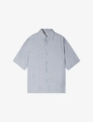 SANDRO Square-Cross Short-Sleeve Woven Shirt - CHOCOLATE