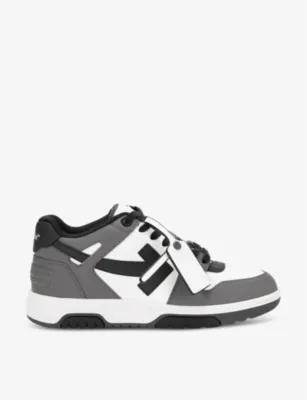OFF-WHITE C/O VIRGIL ABLOH Out Of Office logo-embroidered leather low-top trainers - EUR 40 / 6 UK MEN in GREY/DARK – Mens | Trainers | Lace up trainers