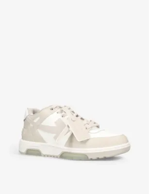 OFF-WHITE C/O VIRGIL ABLOH Out Of Office logo-embroidered leather low-top trainers - EUR 40 / 6 UK MEN in BEIGE COMB, additional product view 3