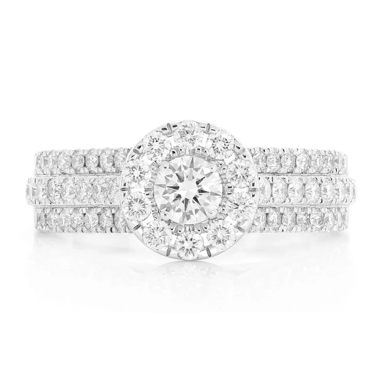 For Him Three Row Round Halo Diamond Engagement Ring