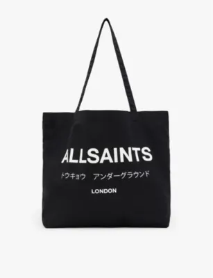 ALLSAINTS Underground logo-print cotton tote bag - NORI GREEN/BLA