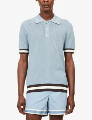 CHE Quinn Stripe-Trim Cotton-Knit Polo Shirt detail 3