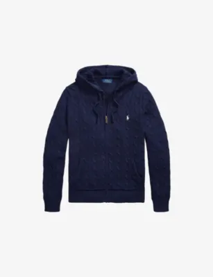 POLO RALPH LAUREN Logo-Embroidered Cable-Knit Cotton Hoody