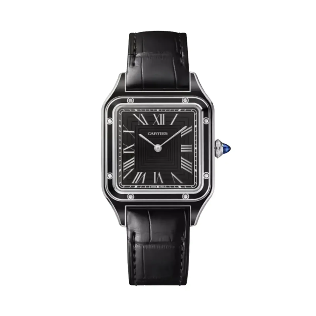 Cartier Santos-Dumont Watch, Large Model, Manual Movement, Steel, Lacquer, Leather