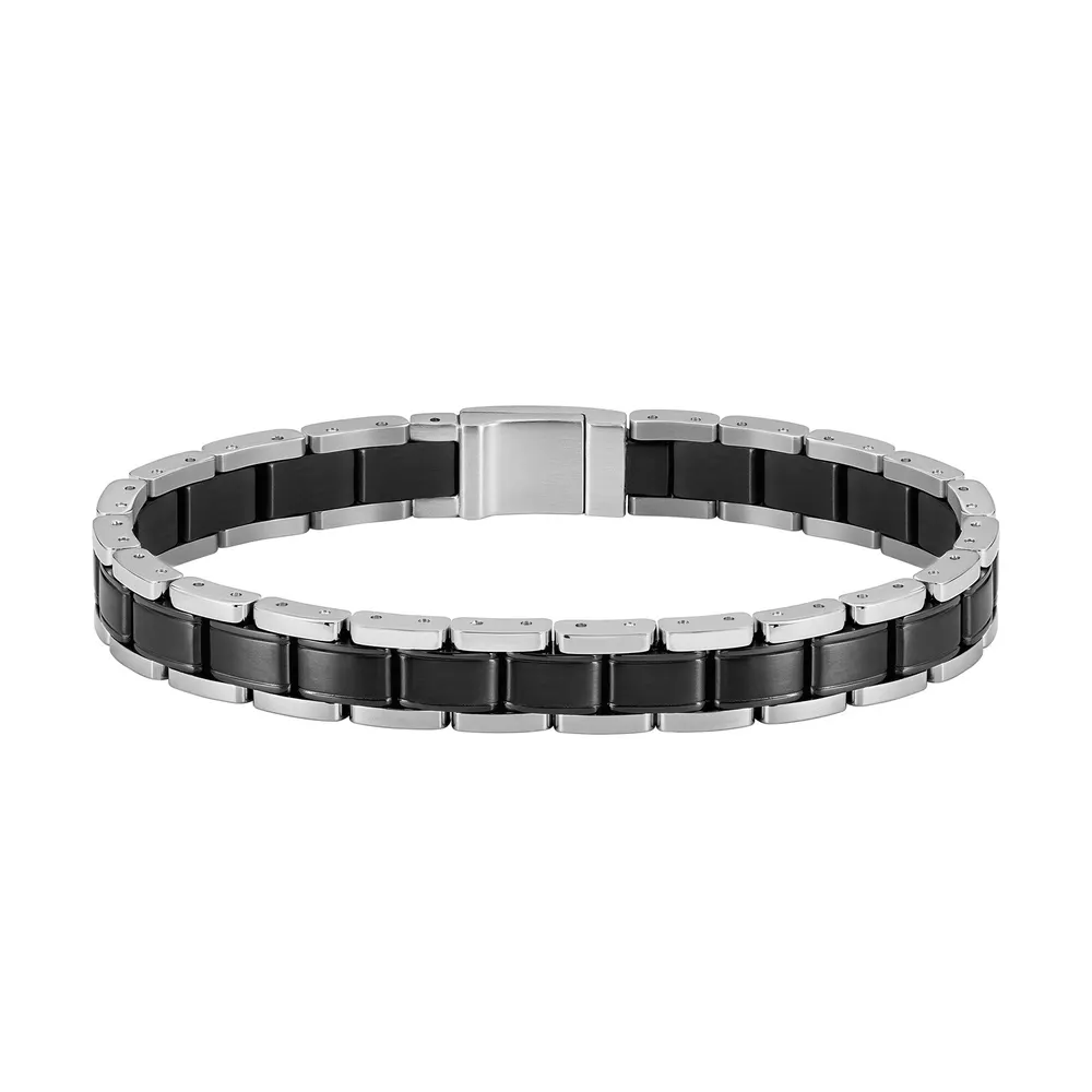 BOSS Gents BOSS Silver Tone & Black Plated Link Bracelet detail 3