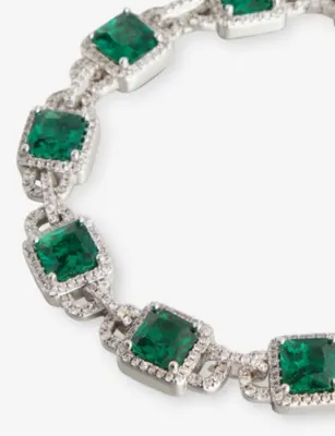 DARKAI Mariner 18ct White-Gold Plated Stainless-Steel, Brass, Emerald and Diamond-Stone Bracelet detail 3