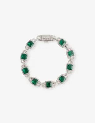 DARKAI Mariner 18ct White-Gold Plated Stainless-Steel, Brass, Emerald and Diamond-Stone Bracelet