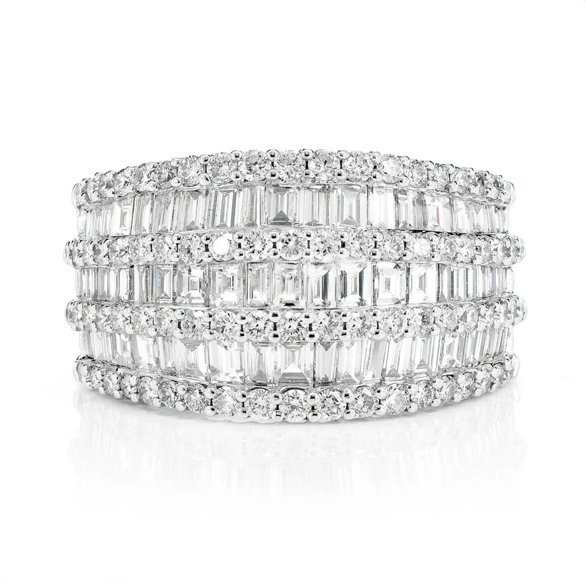 For Him Tapered Three Row Baguette & Round Diamond Ring in White Gold / Natural Diamond – Ring