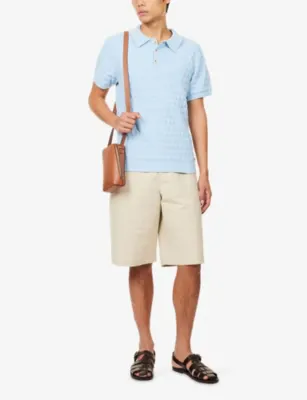 BELIER Diamond Stitch Knitted Cotton Polo Shirt detail 2
