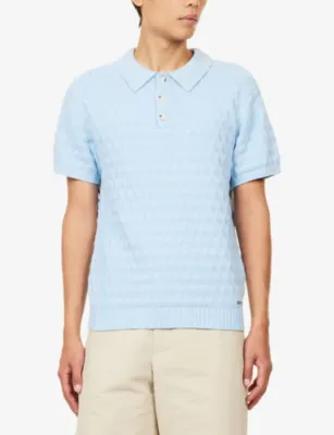 BELIER Diamond Stitch Knitted Cotton Polo Shirt detail 3