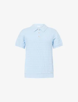 BELIER Diamond Stitch Knitted Cotton Polo Shirt