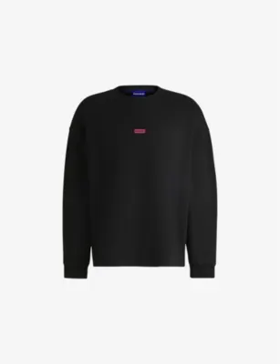 HUGO Crewneck Brand-Print Cotton-Jersey Sweatshirt - Open White