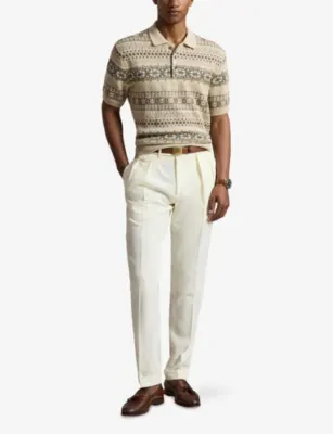 POLO RALPH LAUREN Fair-Isle Cotton and Linen-Blend Polo in Tan Combo, additional product view 2