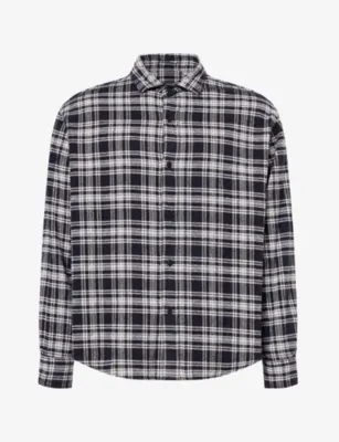 A.PRESSE Vintage Check Flannel Silk Twill Shirt in NAVY – Mens | Shirts | Casual Shirts | Long-sleeved