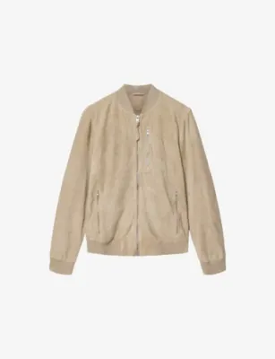 ALLSAINTS Kemble regular-fit zip-up suede bomber jacket - CORN BROWN detail 3