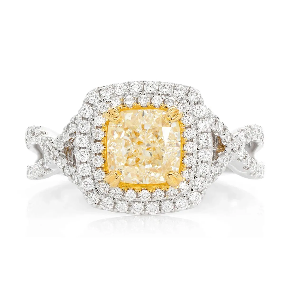 For Him Yellow Diamond Double Halo Engagement Ring
