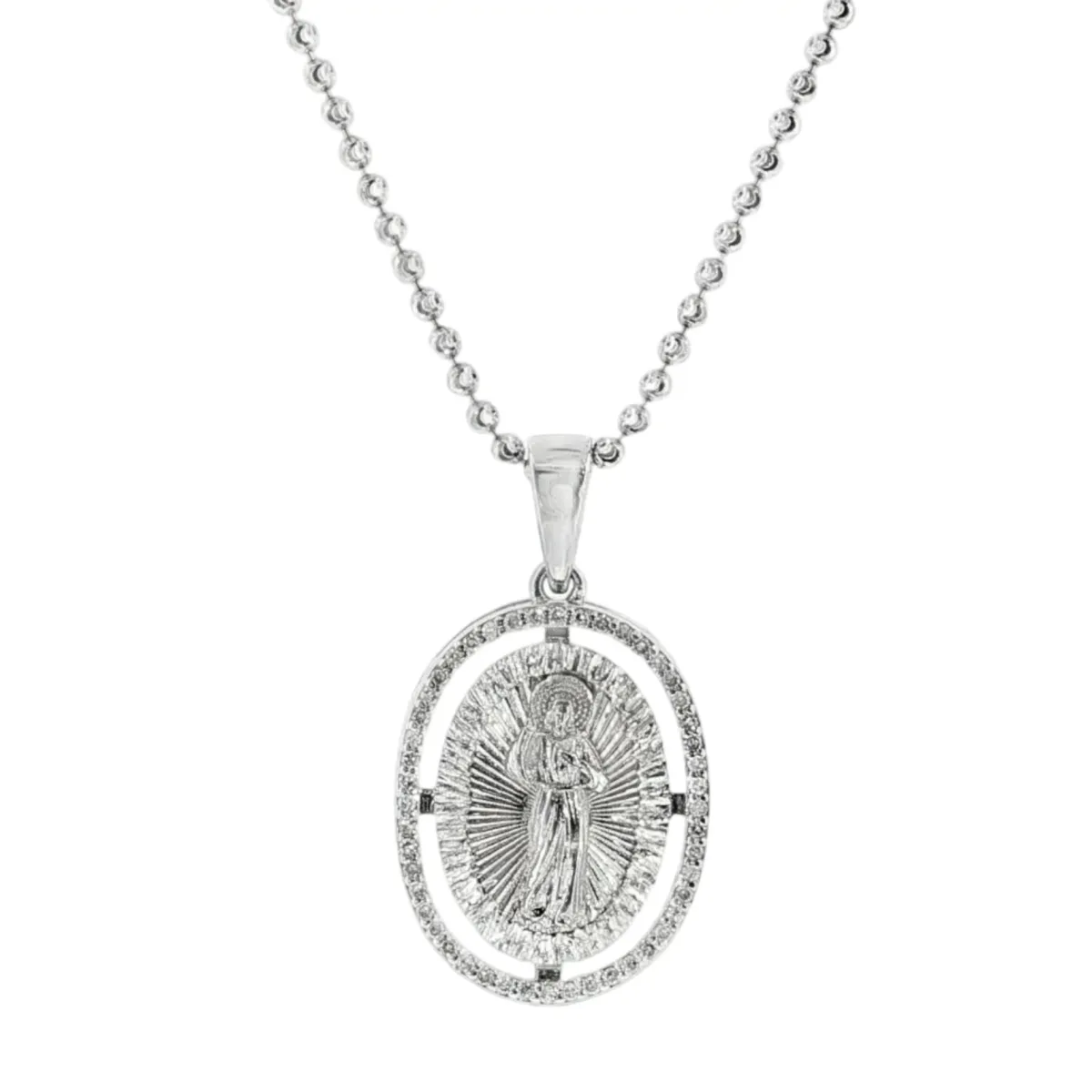 MARYAM - For Him SILVER LIMITED Prong Diamond Jesus Pendant & Moon cut chain 71403 in 20 Inches – Pendant Set