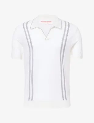 ORLEBAR BROWN Horton Chevron-Stripe Silk and Cotton-Blend Polo Top