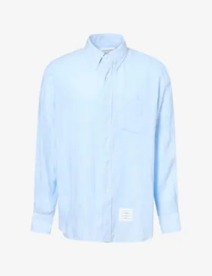 THOM BROWNE Brand-Patch Linen Shirt - LIGHT BLUE