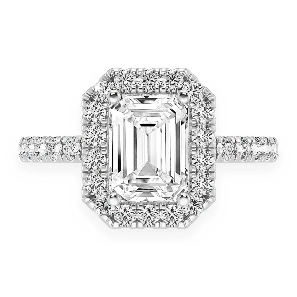 For Him 1ct Emerald Cut Scallop Halo Diamond Engagement Ring in Rose Gold / 1.00ctw Emerald Diamond (F/SI2) / Natural Diamond – Ring