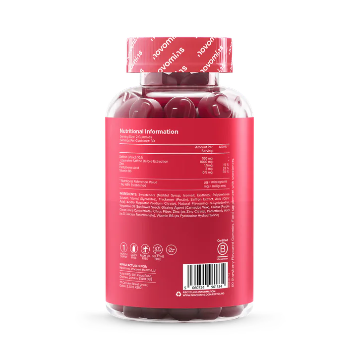 Novomins Saffron Gummies Strawberry 60 Gummies detail 2