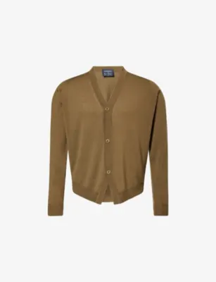 JOHN SMEDLEY X Bill Nighy V-Neck Merino Wool Cardigan - Chambray Blue/maz detail 2