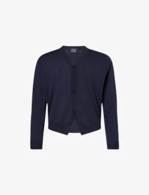 JOHN SMEDLEY X Bill Nighy V-Neck Merino Wool Cardigan - Chambray Blue/maz detail 3