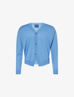 JOHN SMEDLEY X Bill Nighy V-Neck Merino Wool Cardigan - Chambray Blue/maz