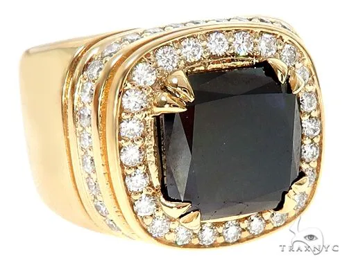 RINA - For Him CUSTOM 14K Yellow Gold Black Diamond Cushion Cut Pinky Ring 65079 in Rose Gold / 5.5 – Ring