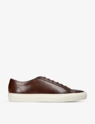 LOAKE Sprint contrast-stich leather low-top trainers - EUR 46 / 12 UK MEN in DARK BROWN – Mens | Trainers | Lace up trainers